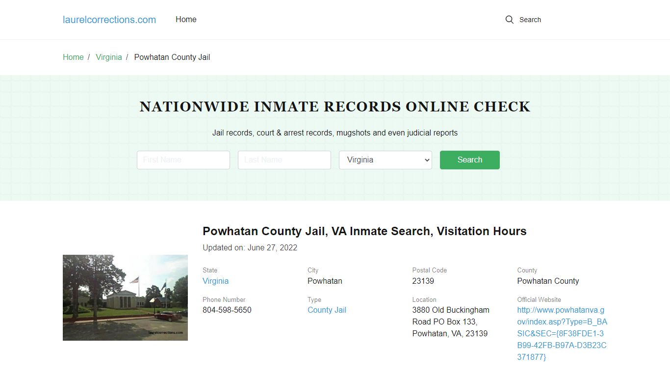 Powhatan County Jail, VA Inmate Search, Visitation Hours