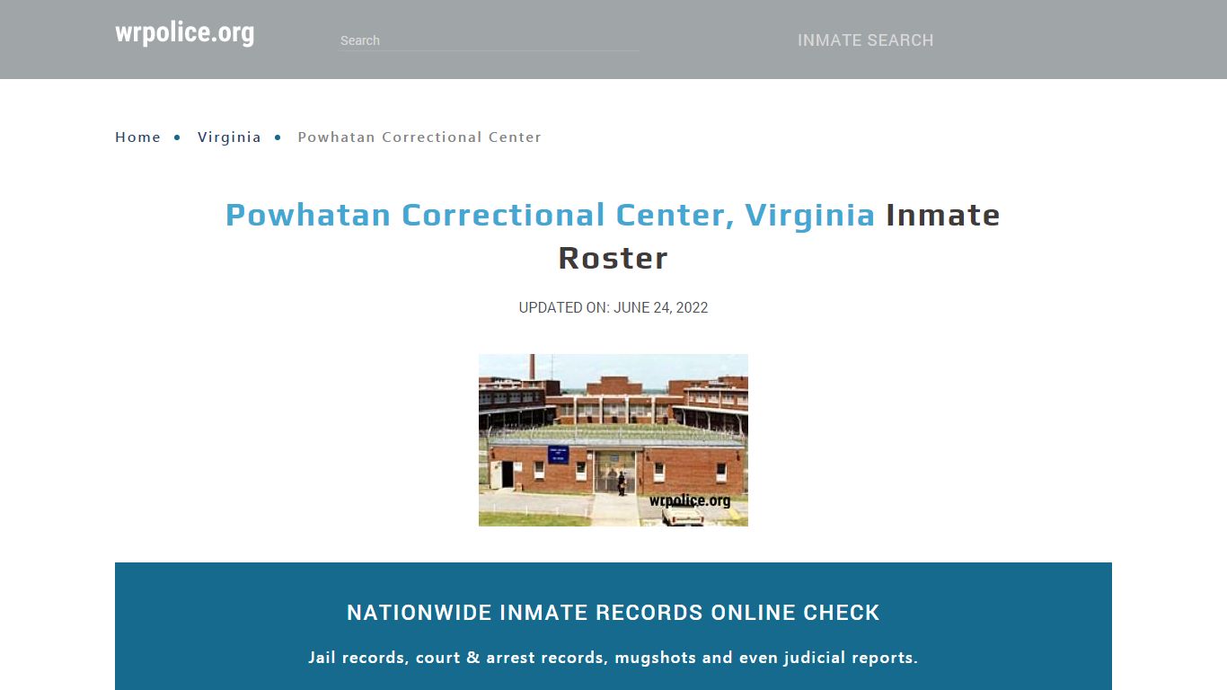 Powhatan Correctional Center, Virginia - Inmate Locator - wrpolice.org