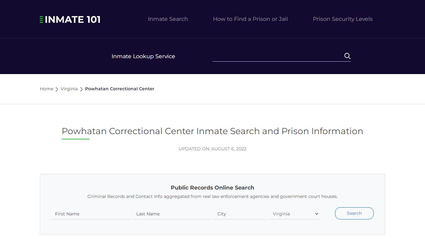 Powhatan Correctional Center Inmate Search and Prison Information